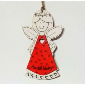 Dřevěný andílek 13cm - Anděl lásky