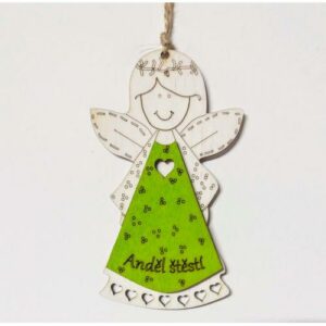 Dřevěný andílek 13cm - Anděl štěstí